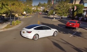 Skydio 2 Drone Follows Tesla Model 3 on FSD as It Nearly Smacks into Parked Car