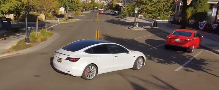 Tesla Model 3 on FSD Beta near miss
