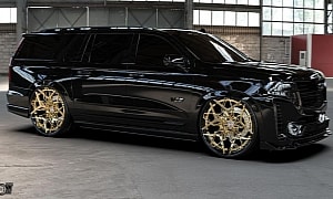 Slammed Cadillac Escalade-V on 24K Gold Wheels Would Be a Huge Luxury Wagon