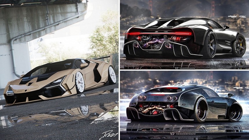 Bugatti Chiron & Veyron slammed widebody and Lamborghini Revuelto LBWK
