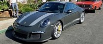 Slate Grey Porsche 911 R with Grey Stripes Stands Out in Californian Landscape