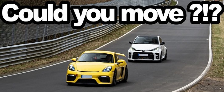 Porsche 718 Cayman GT4 chased by a Toyota GR Yaris