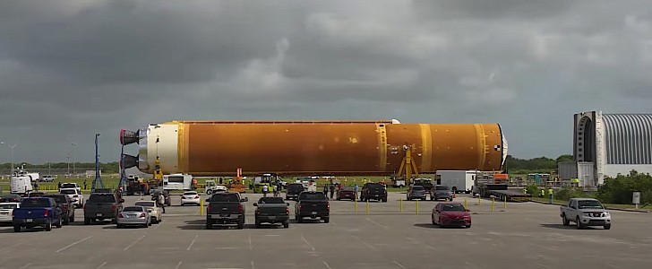 Core stage of the Space Launch System arrives at Kennedy