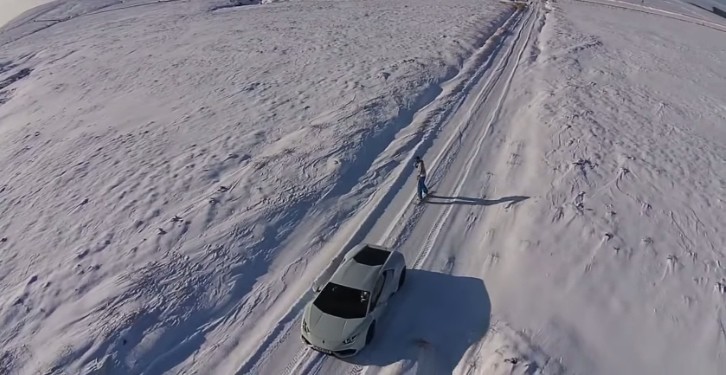 Snowboarding off the Back of a Lamborghini Huracan Is Petrolhead's Winter Sports
