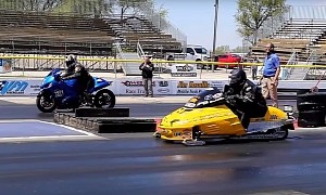 Snowmobile vs Suzuki Hayabusa Is the Weirdest Drag Race You'll See Today