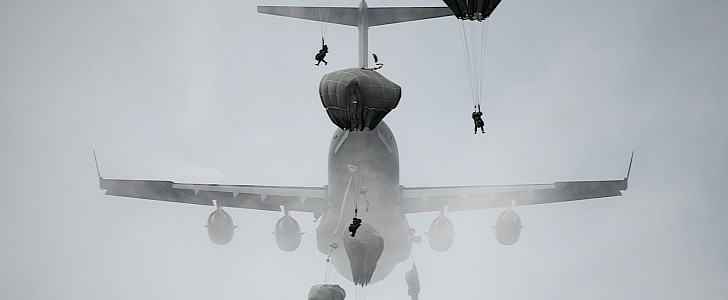 C-17 Globemaster III dropping paratroopers in Alaska, August 2022