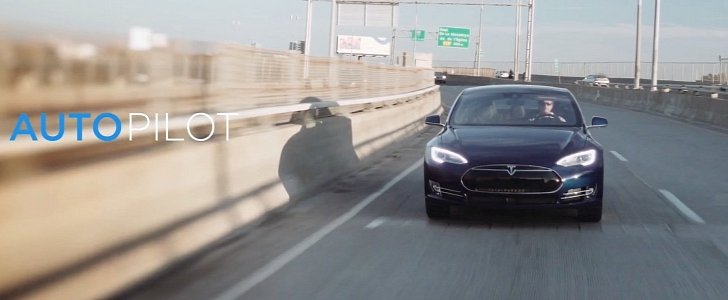 Tesla Model S driving with Autopilot on