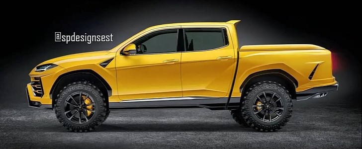 Lamborghini Urus pickup truck rendering by spdesignsest on Instagram