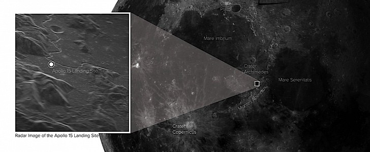 Kosminis radaras Žemėje mato „Apollo 15“ nusileidimo vietą ant mėnulio paviršiaus