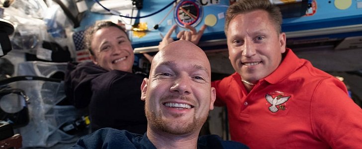 Astronauts Alexander Gerst, Serena Auñón-Chancellor and Sergey Prokopyev on the ISS