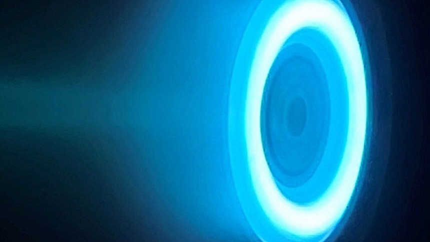Ion thruster like the one on the Psyche spacecraft