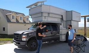 Spaceship-Like Ford F-350 Truck Camper Is a Unique Engineering Feat, It Pops Up and Out
