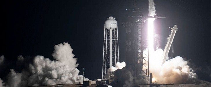 A SpaceX Falcon 9 rocket takes off from NASA’s Kennedy Space Center with Crew Dragon capsule on top