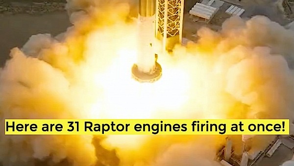 Starship fires 31 Raptor engines at once
