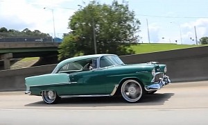 Spearmint 1955 Chevy Bel Air Looks Pristine, Rips Highway on 24-In Forgiatos