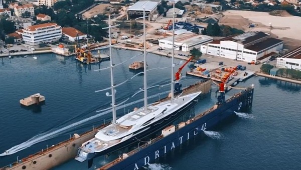 Black Pearl is lifted out of the water for its first-ever refit, at the Adriatic42 shipyard