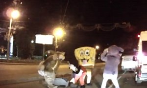 Spongebob and Fuzzy Gang Seen Attacking Random Russian Driver