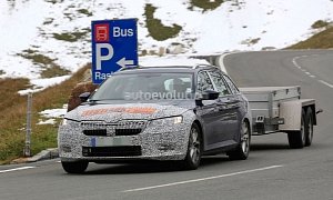 Spyshots: 2018 Skoda Superb Combi Facelift Tests with Two Headlights, Thankfully