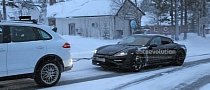 Spyshots: Porsche Mission E Breaks Down in the Snow, Cayenne to the Rescue