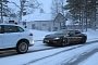 Spyshots: Porsche Mission E Breaks Down in the Snow, Cayenne to the Rescue