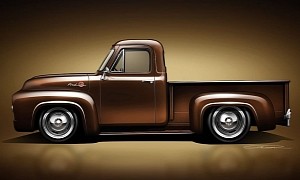 Squeaky Clean 1955 Ford F-100 Restomod Shines in CGI Root Beer Ahead of Build