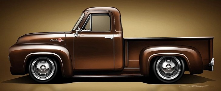 1955 Ford F-100 Restomod Root Beer Roadster Shop rendering by cg_3d 