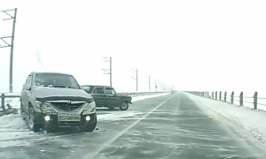 SsangYong Driver Takes Out Lada