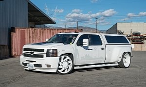 Stanced 6-Wheel Chevy Silverado Rides on Forgiato Dually Wheels with Spiked Nuts <span>· Photo Gallery</span>