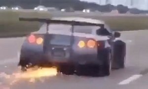 Stanced Nissan GT-R Scrapes In Traffic, Sparks Fly Everywhere