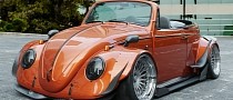 Stanced VW Beetle Ducktail Cabrio Adopts a Digitally-Sweet Orange JDM Widebody Mix