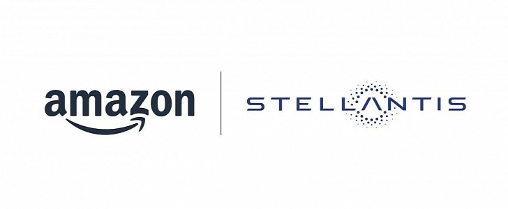 The Amazon and Stellantis logos