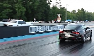 Stick Shift Nitrous Ford Mustang Drags Nitrous Turbo Toyota Supra, Gap Is Huge