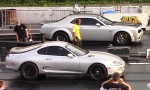 Stick-Shift Toyota Supra Shows a 9-Second Hellcat Redeye How It's Done