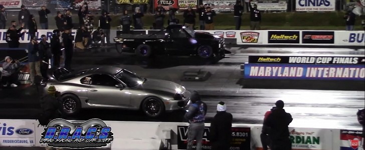 Stick Shift Twin Turbo Chevy S10 Drags Toyota Supra on Drag Racing and Car Stuff
