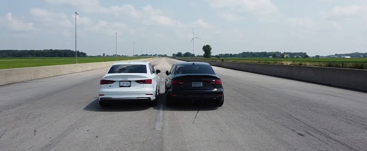 Audi RS3 faces tuned Audi S3, can it keep up? Drag and roll race! What $4k can do to an S3.