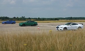 Stock BMW M3 vs. Tuned R34 GT-R vs. Blown Mustang V8 Is One Random Drag Race