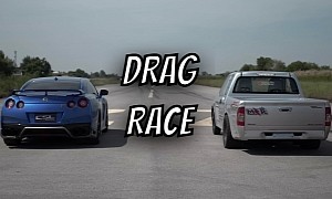 Stock Nissan GT-R Drag Races Modified Isuzu D-Max Pickup Truck, It's Closer Than Expected