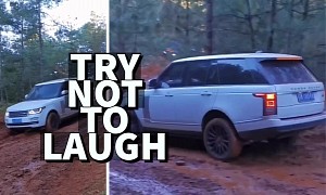 Stock Range Rover Attacks Muddy Trail, Takes Down Tree in Hilarious Video