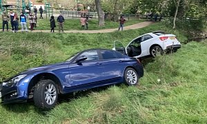 Stolen Audi Crashes Into Creek During Intense Police Pursuit