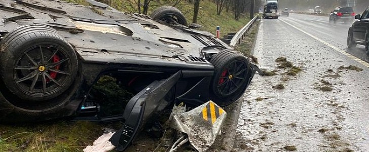 Ferrari 812 Superfast crashes in England during Storm Christoph