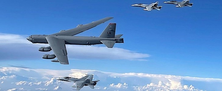 B-52 Stratofortress with F-18 Hornets