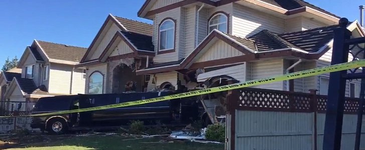 Stretch limo crashed into house