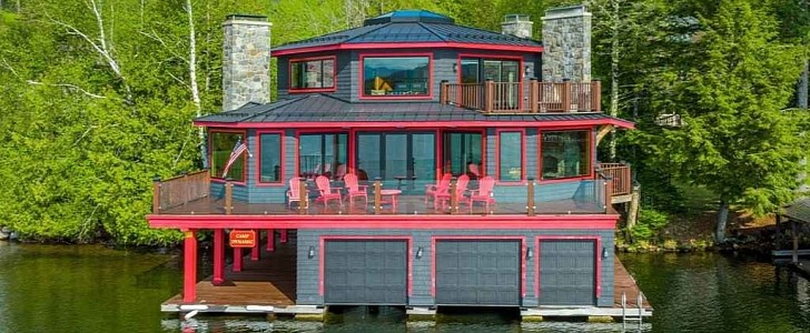 This Lake Placid boathouse comes with its own electric boat
