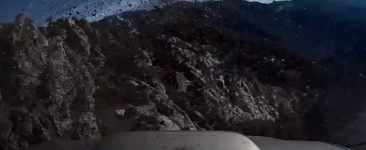 Subaru falling off cliff on Angeles Crest Highway