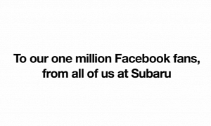 Subaru Gets 1 Million Facebook Fans, Says Thanks for the Love