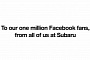 Subaru Gets 1 Million Facebook Fans, Says Thanks for the Love