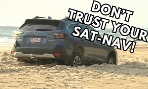 Subaru Outback Gets Stuck on a Beach After Driver Learns a Very Important GPS Lesson
