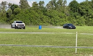 Subaru WRX STI Driver Takes On Ford F-150 Raptor on Off-Road Barrel Race, Dings His Car