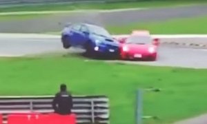 Subaru STI Tackles Unuspecting Ferrari in Track Day Crash