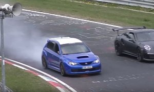 Subaru WRX Catches Fire on Nurburgring, Driver Keeps Going like a Smoke Grenade